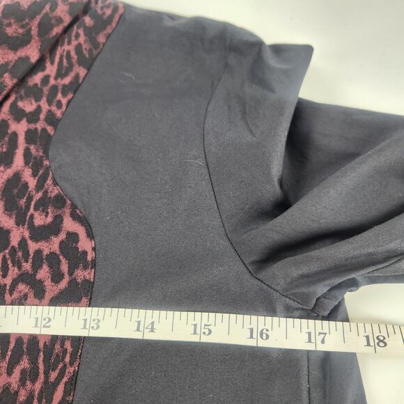 The Kooples Button Down Shirt Womens XS Black Burgundy Leopard Classic Luxe - Picture 9 of 11